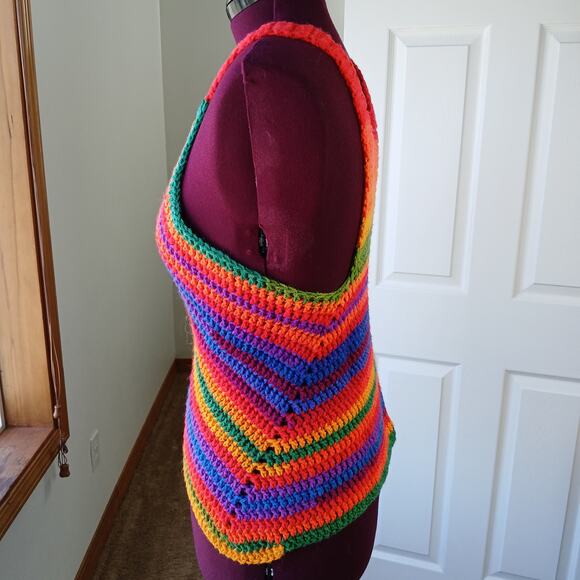 Crochet Rainbow Variegate Tank Top Racerback fits size M - XL handmade unique - Picture 3 of 14